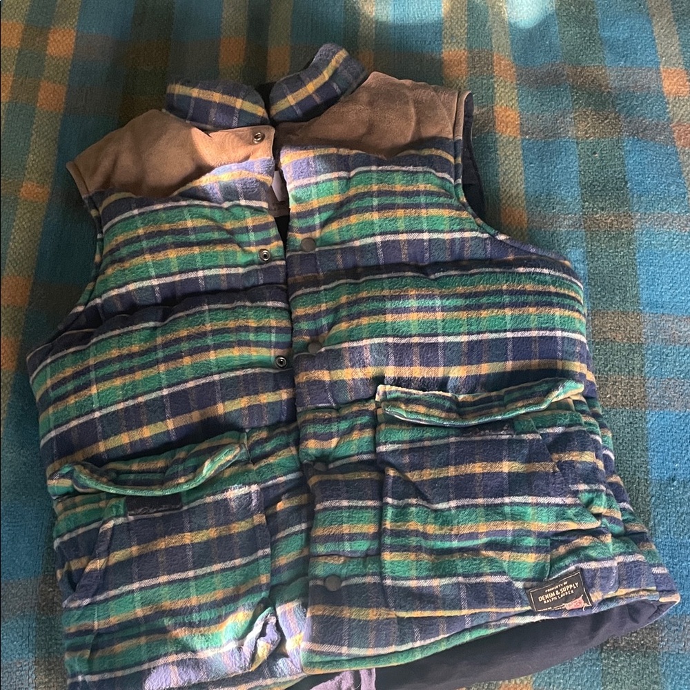 Striped Sleeveless Ralph Lauren Vest with Pockets x leather